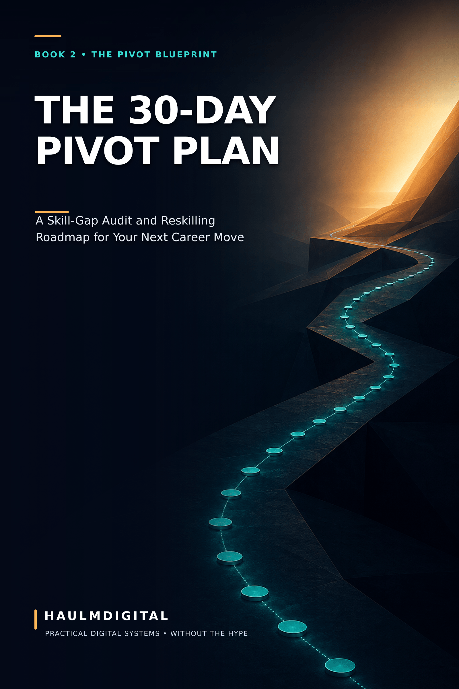 Cover of The 30-Day Pivot Plan, a digital PDF workbook by HaulmDigital, subtitle A Skill-Gap Audit and Reskilling Roadmap for Your Next Career Move.