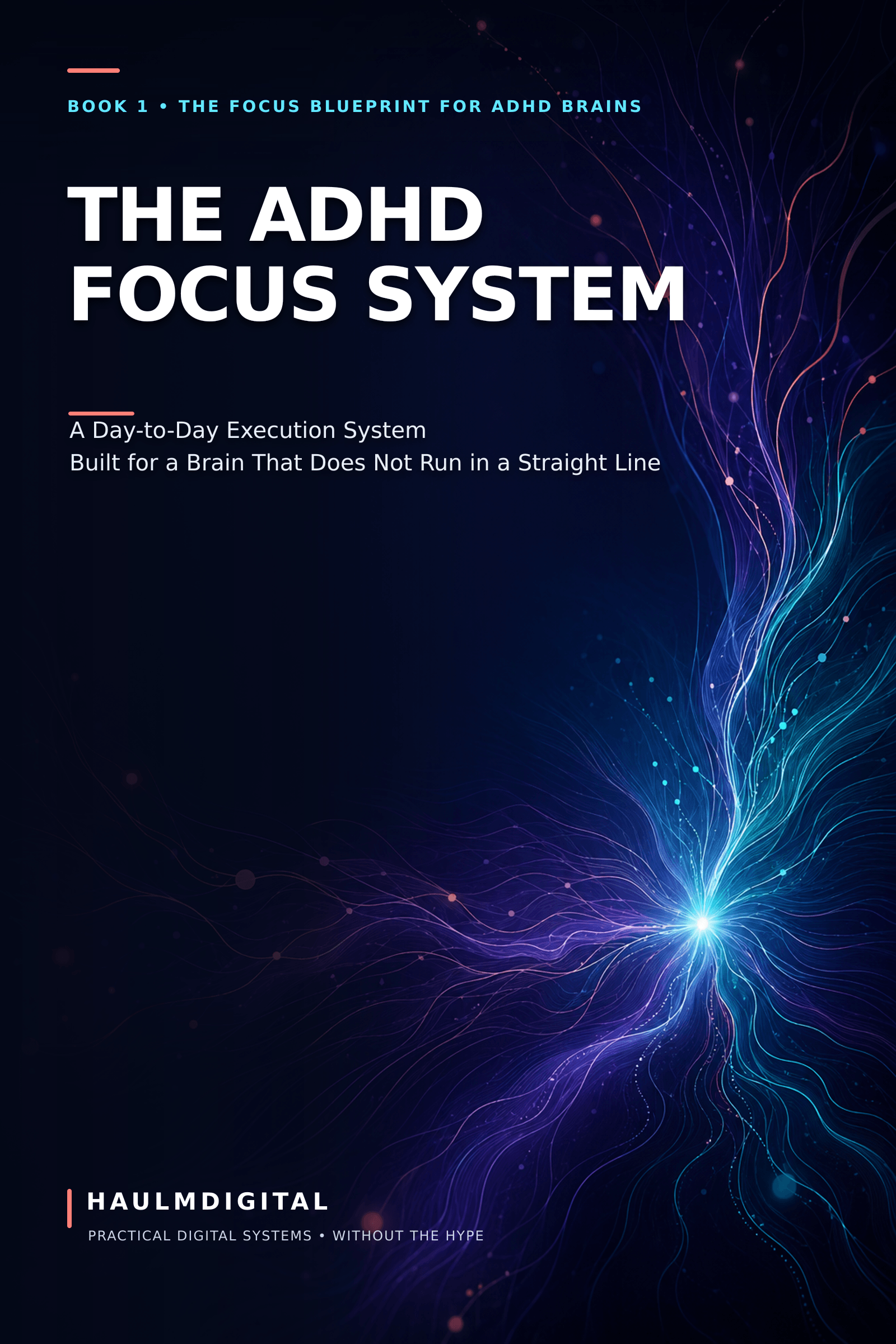 Cover of The ADHD Focus System, a digital PDF workbook by HaulmDigital, a day-to-day execution system for brains that don't run on willpower.