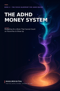 Cover of The ADHD Money System, a digital PDF workbook by HaulmDigital, subtitle Budgeting for a Brain That Can't Count on Future-You to Show Up.