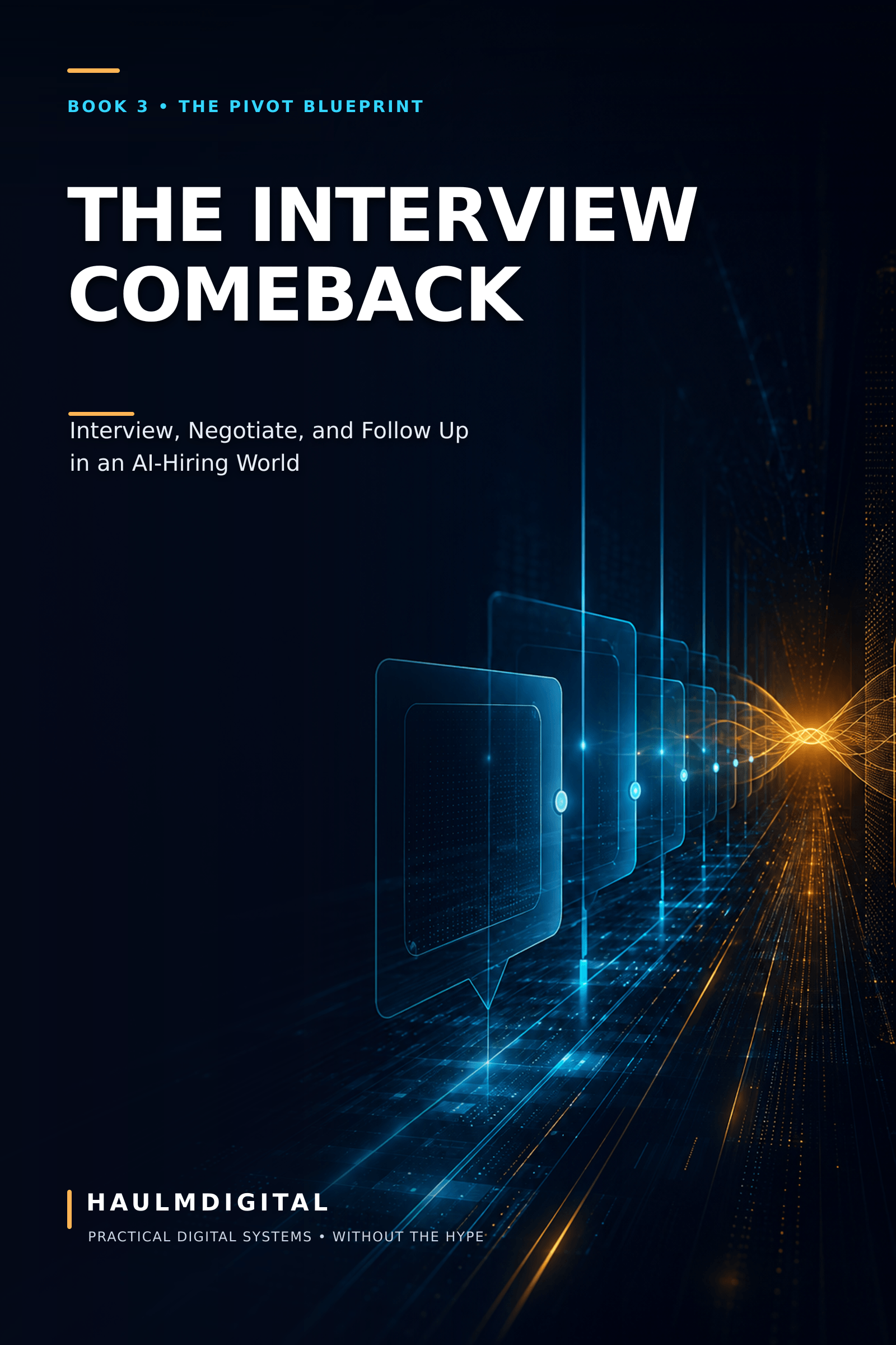Cover of The Interview Comeback, a digital PDF workbook by HaulmDigital, subtitle Interview, Negotiate, and Follow Up in an AI-Hiring World.